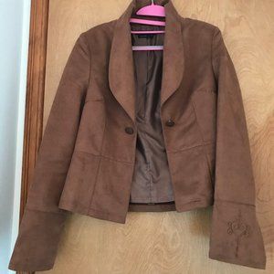 Camel colored suede feel w/embroidery flared sleeves size medium women's jacket